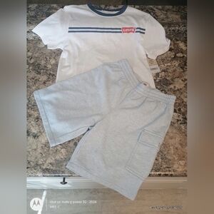 Levi's White and Blue Short Sleeve Size Large T-Shirt and Shorts Set